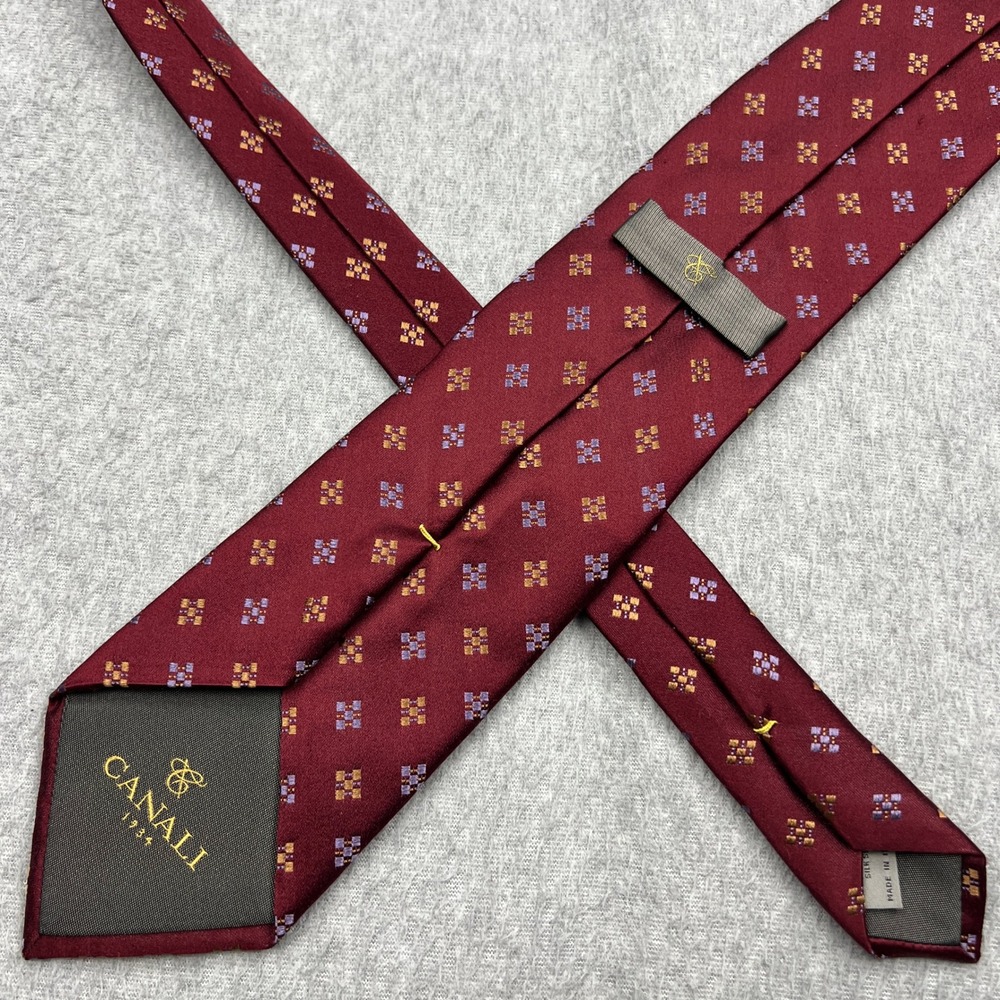 Canali 1934 Tie 100% Silk Burgundy Geometric Medallion Italy Made Retro Luxury